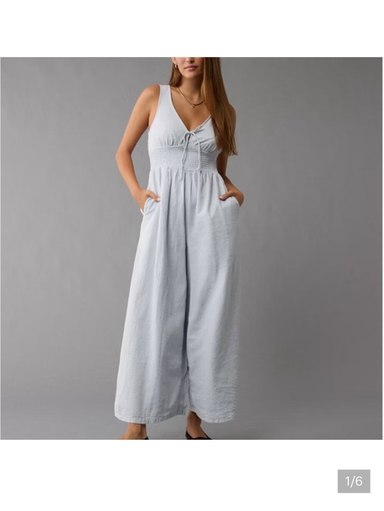 American Eagle Outfitters Pants - American Eagle Outfitters Light Blue Textured Sleeveless Jumpsuit